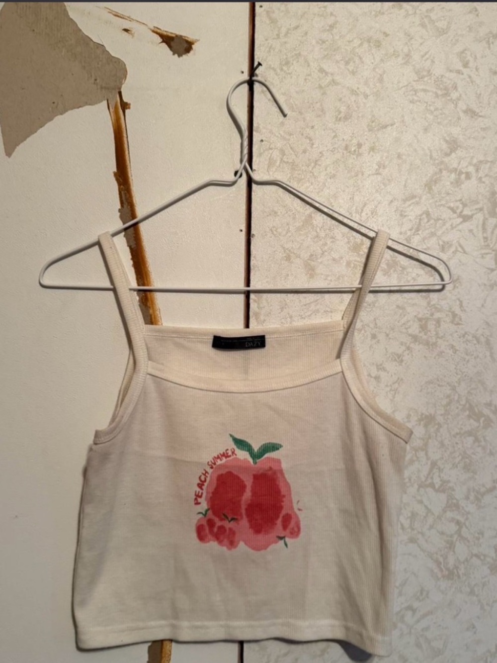 Cream Ribbed Peach Graphic Tank Top